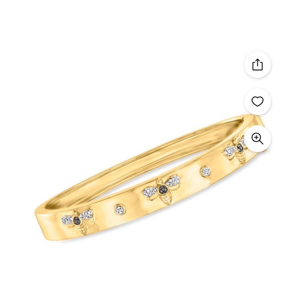 .15 Ct Tw Black And White Diamond Bumblebee Bangle Bracelet In 18kt Gold Pl Silv